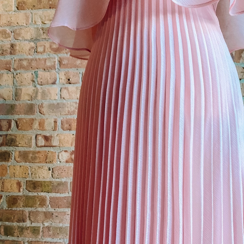 NWT Pink Chiffon Pleated Dress with Flutter Sleeve - Picture 10 of 16